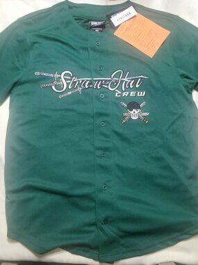 One Piece Straw Hat Crew Zoro Green Baseball Jersey Shirt Size M